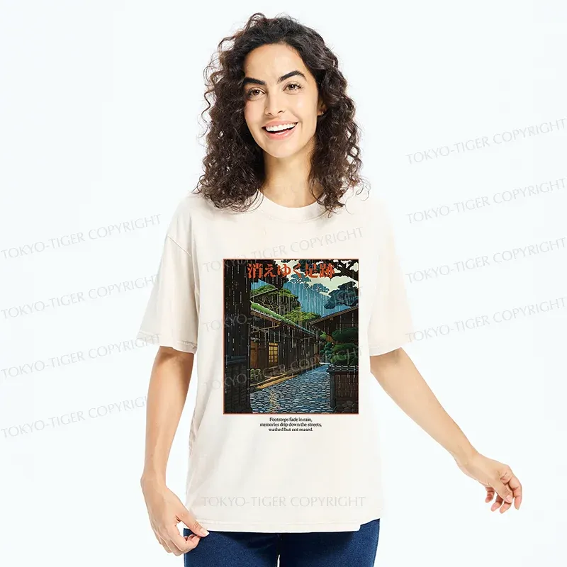 Tokyo-Tiger Courtyard In The Rain Washed T-Shirt