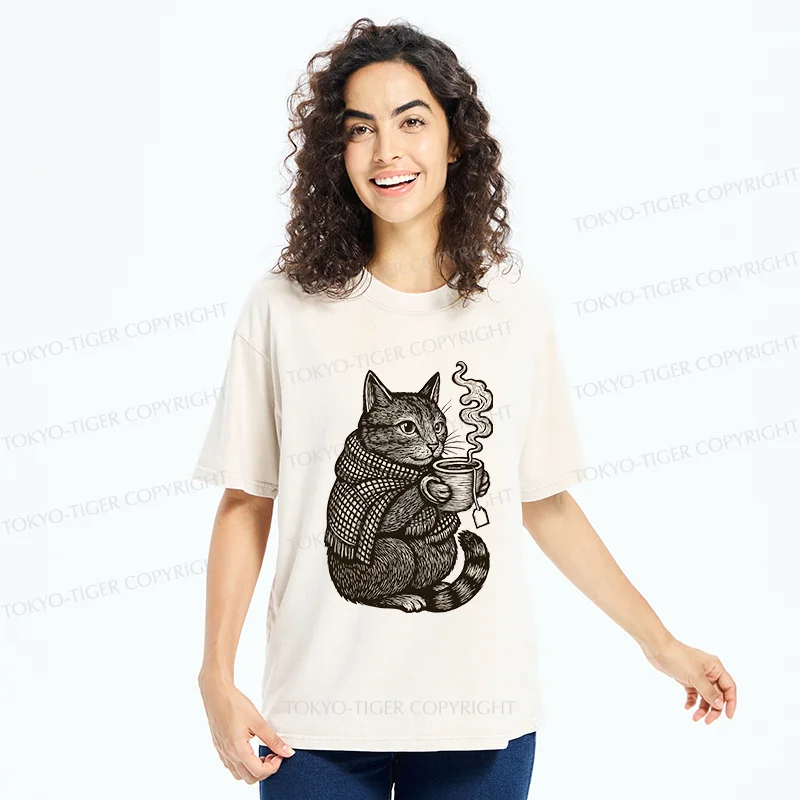 Tokyo-Tiger Autumn Cat Washed T-Shirt