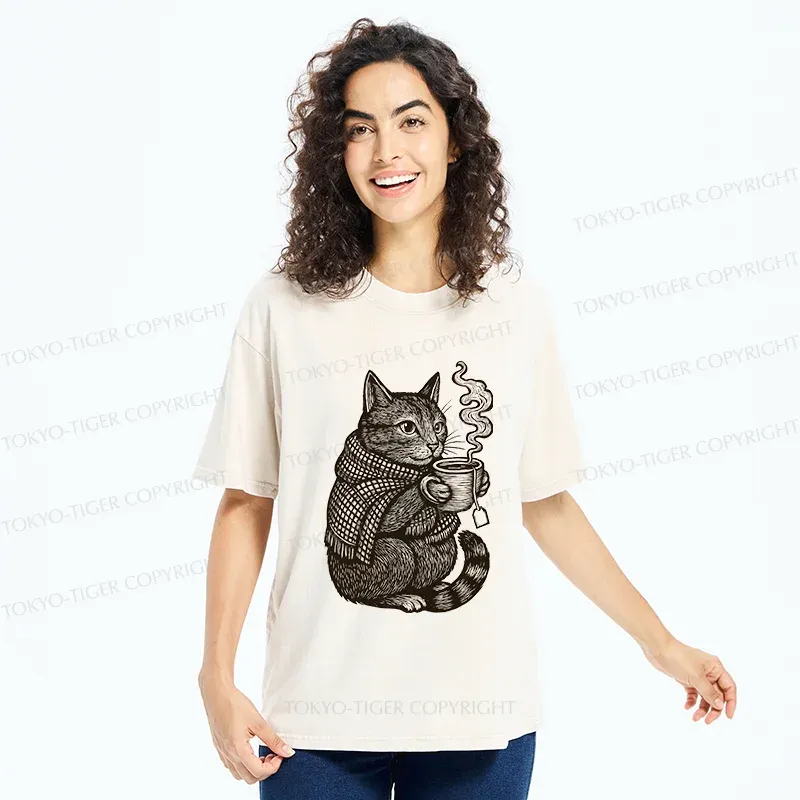 Tokyo-Tiger Autumn Cat Washed T-Shirt