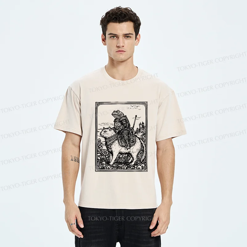 Tokyo-Tiger Frog Knight Riding A Cat Washed T-Shirt