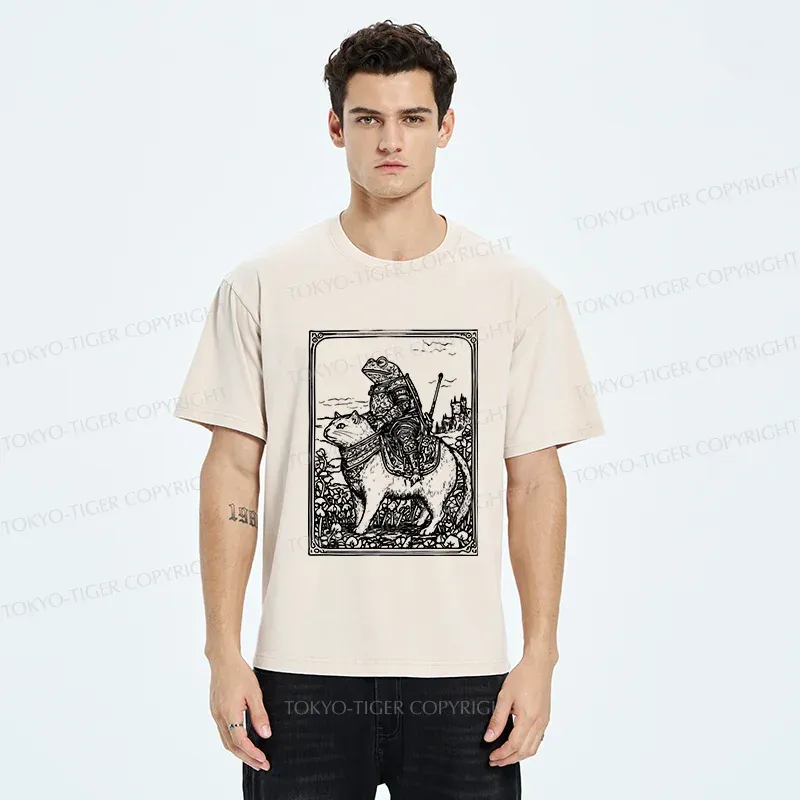 Tokyo-Tiger Frog Knight Riding A Cat Washed T-Shirt