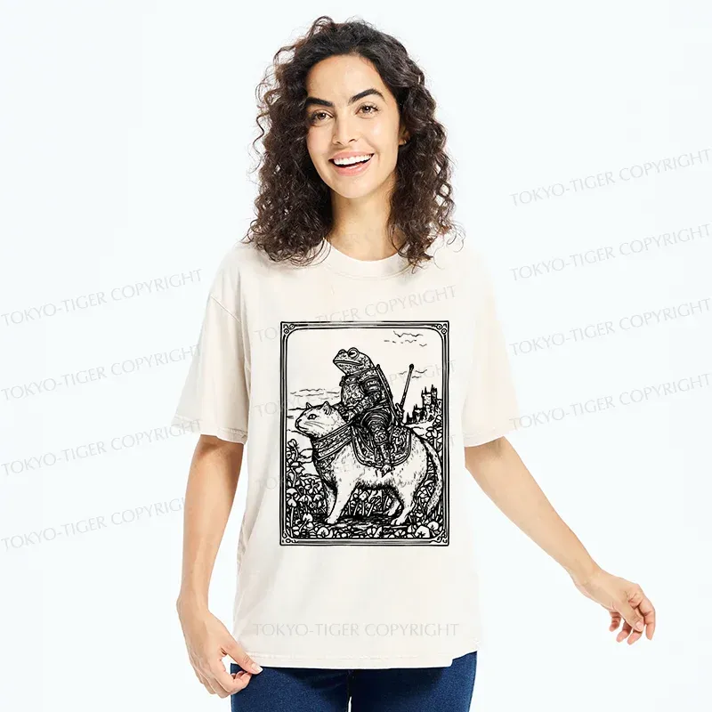 Tokyo-Tiger Frog Knight Riding A Cat Washed T-Shirt