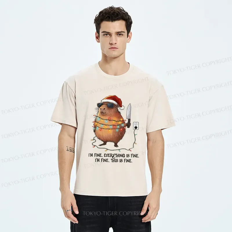 Tokyo-Tiger Capybara’s Christmas Meltdow：I Am Fine Washed T-Shirt