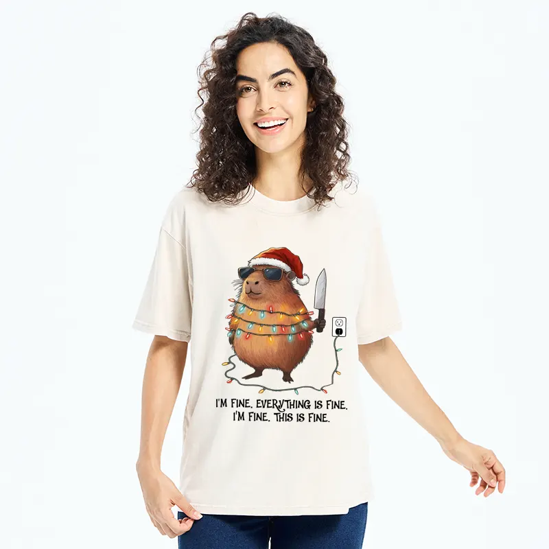 Tokyo-Tiger Capybara’s Christmas Meltdow：I Am Fine Washed T-Shirt