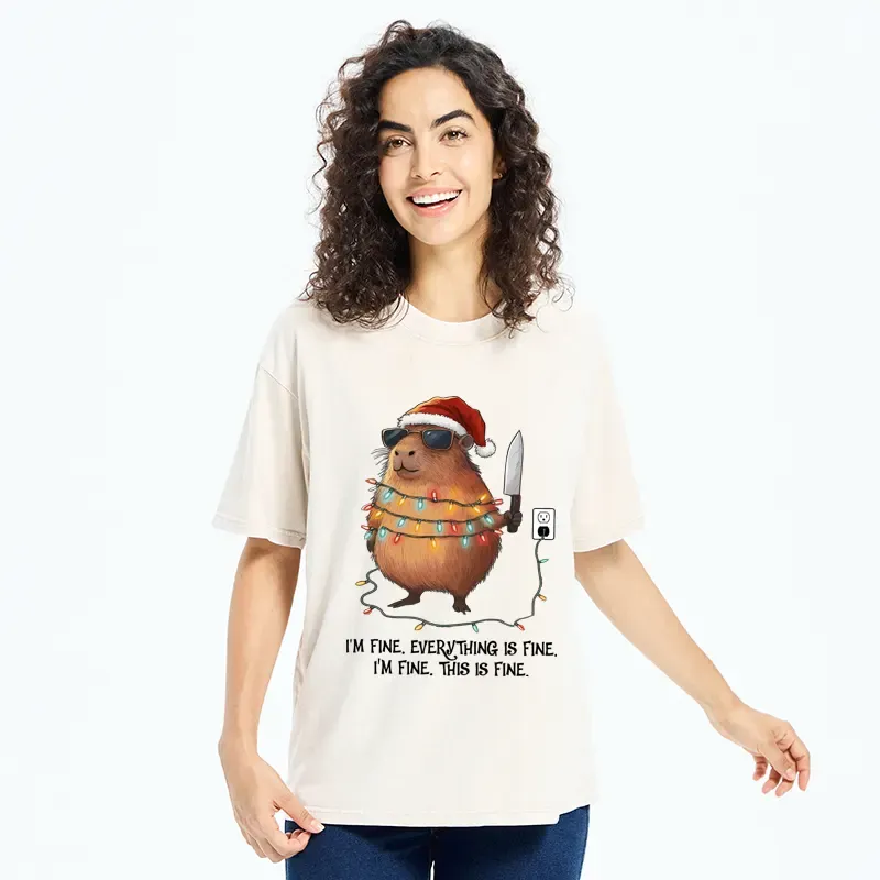 Tokyo-Tiger Capybara’s Christmas Meltdow：I Am Fine Washed T-Shirt