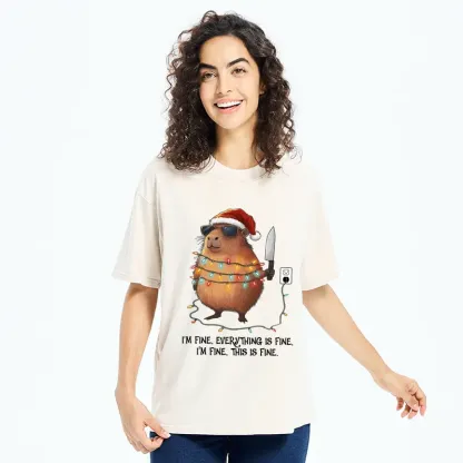 Tokyo-Tiger Capybara’s Christmas Meltdow：I Am Fine Washed T-Shirt