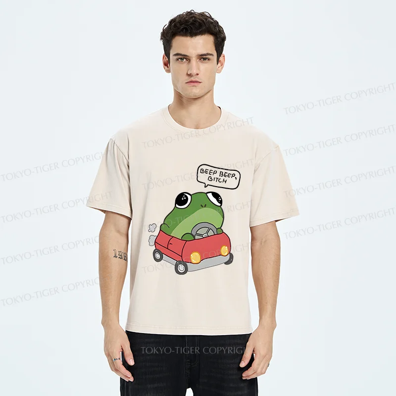 Tokyo-Tiger Frog Driving Washed T-Shirt