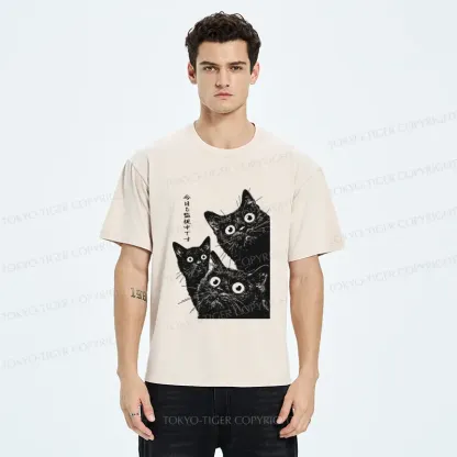 Tokyo-Tiger Three Cats Are Watching You Today Washed T-Shirt