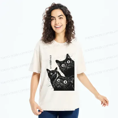 Tokyo-Tiger Three Cats Are Watching You Today Washed T-Shirt