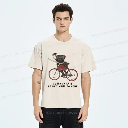 Tokyo-Tiger Samurai Riding A Bicycle Japanese Washed T-Shirt