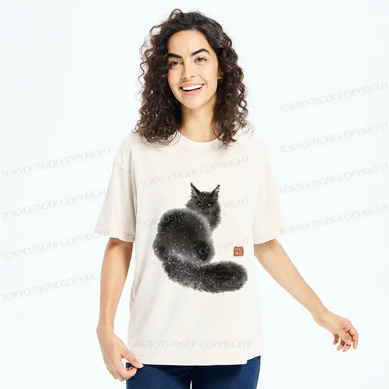 Tokyo-Tiger Fat Black Cat Washed T-Shirt