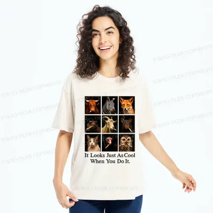 Tokyo-Tiger Various Animals Smoking Washed T-Shirt