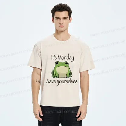 Tokyo-Tiger Funny Frog: It's Monday Save Yourselves Washed T-Shirt