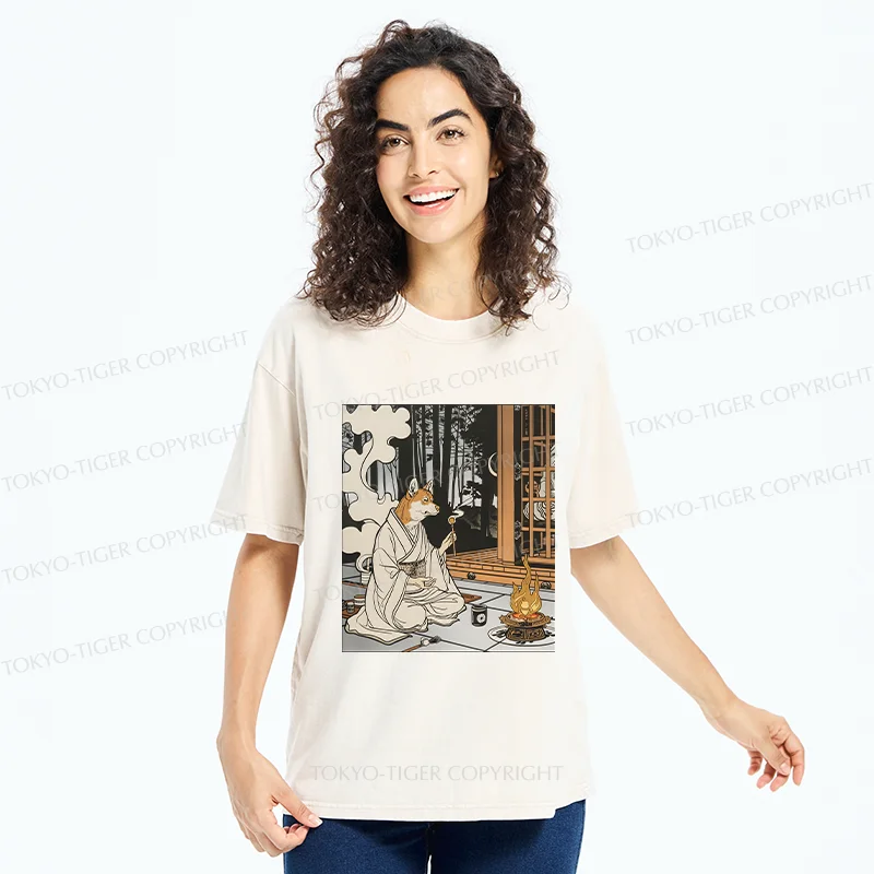 Tokyo-Tiger Zen Dog Japanese Washed T-Shirt