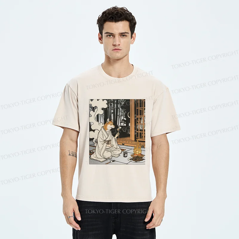 Tokyo-Tiger Zen Dog Japanese Washed T-Shirt