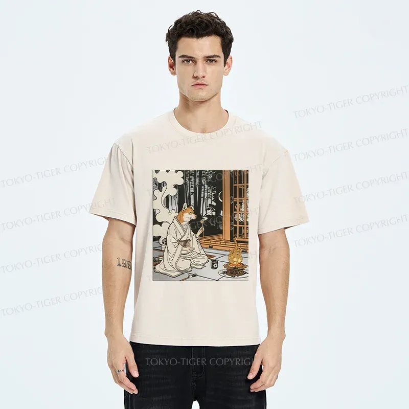 Tokyo-Tiger Zen Dog Japanese Washed T-Shirt