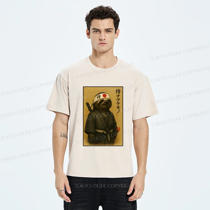 Tokyo-Tiger Japanese Samurai Sloth Washed T-Shirt