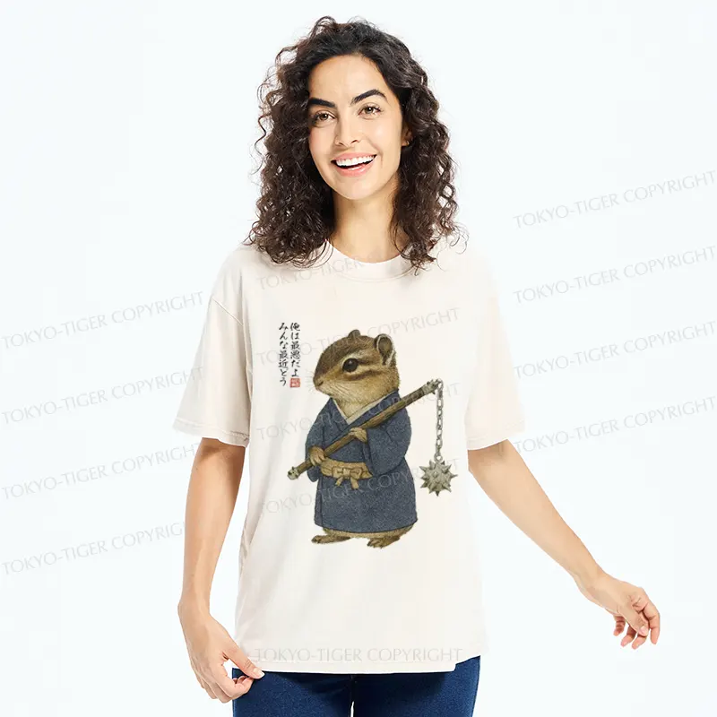 Tokyo-Tiger Samurai Hamster's Code of Honor Washed T-Shirt
