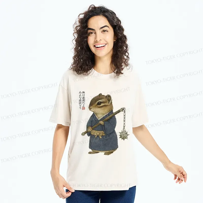 Tokyo-Tiger Samurai Hamster's Code of Honor Washed T-Shirt
