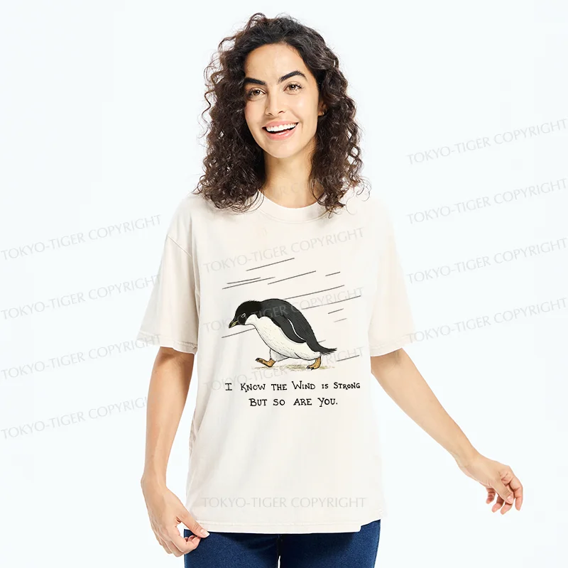 Tokyo-Tiger Penguins Walking In The Rain Washed T-Shirt