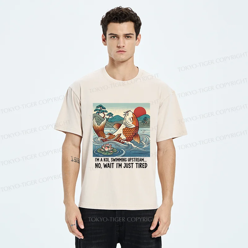 Tokyo-Tiger Funny Koi Washed T-Shirt