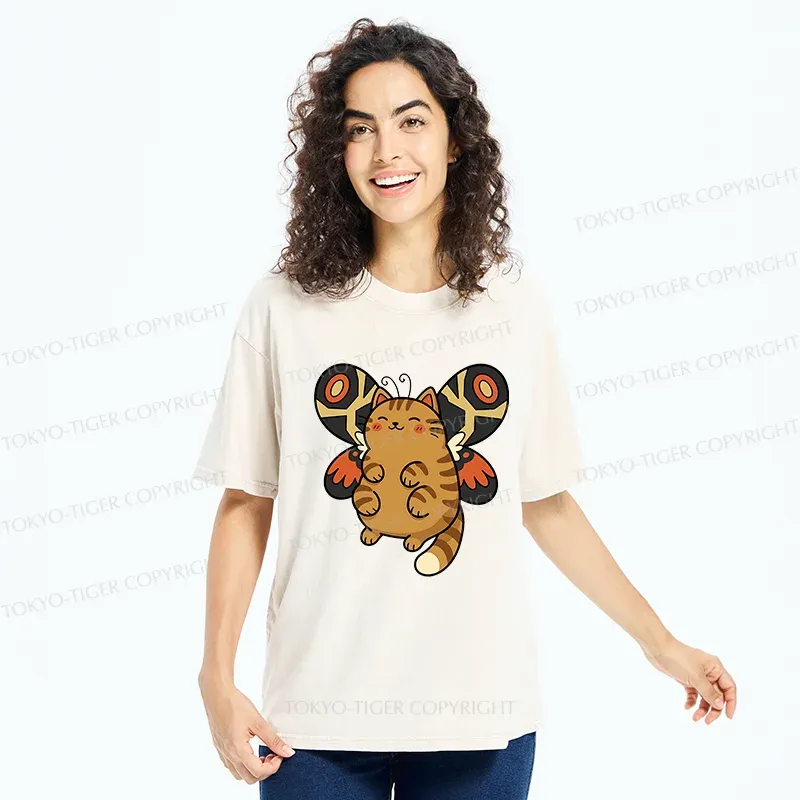 Tokyo-Tiger Cat Butterfly Washed T-Shirt