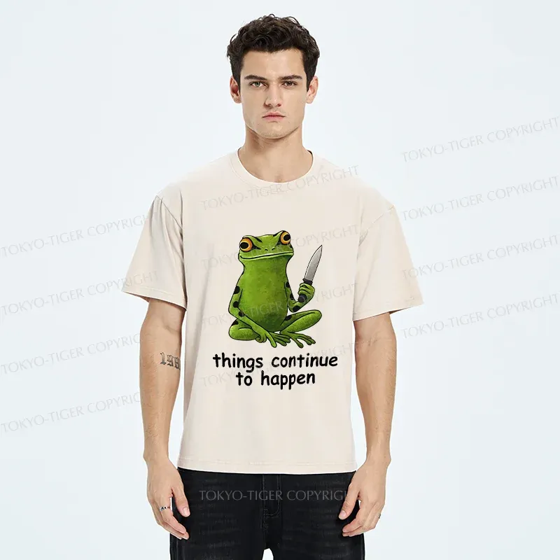 Tokyo-Tiger Frog Holding A Knife Washed T-Shirt