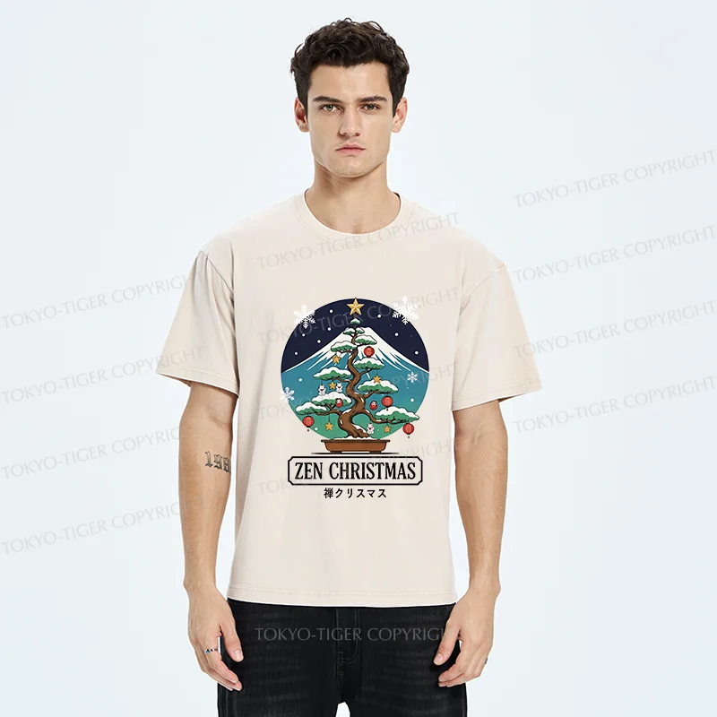 Tokyo-Tiger Christmas Potted Plants Washed T-Shirt