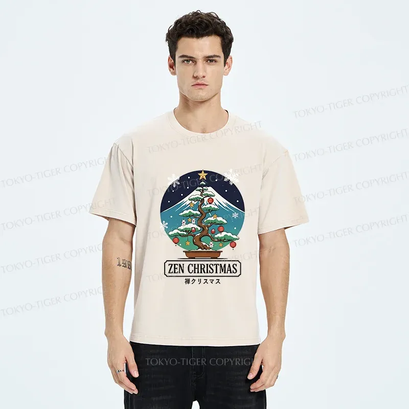 Tokyo-Tiger Christmas Potted Plants Washed T-Shirt