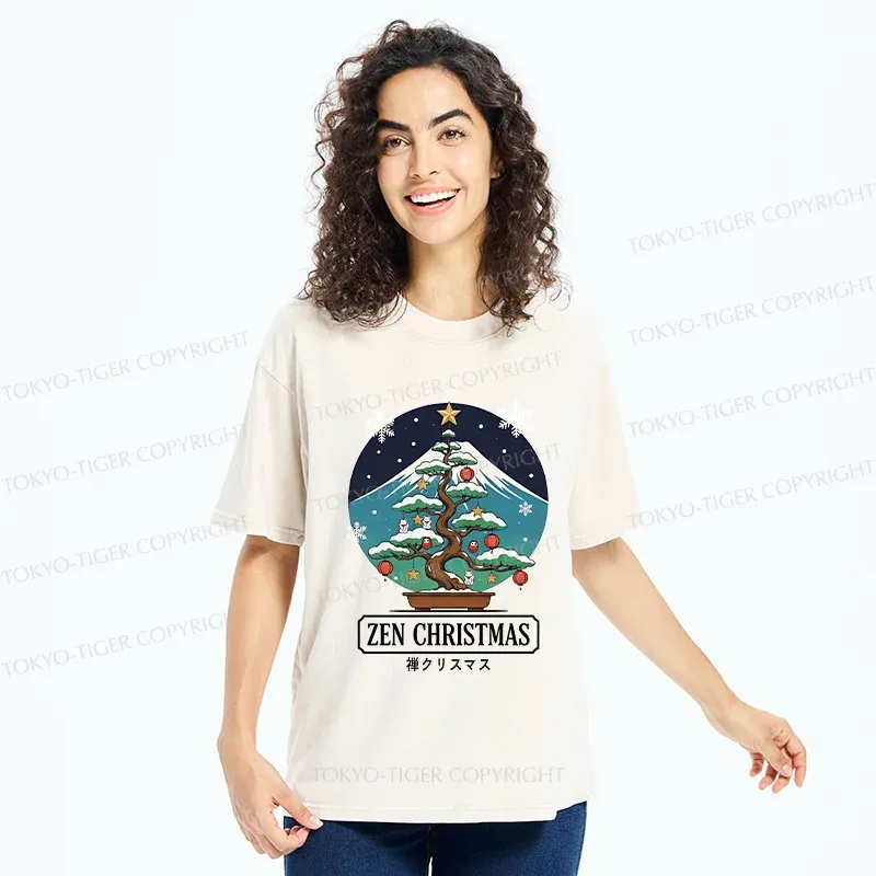 Tokyo-Tiger Christmas Potted Plants Washed T-Shirt