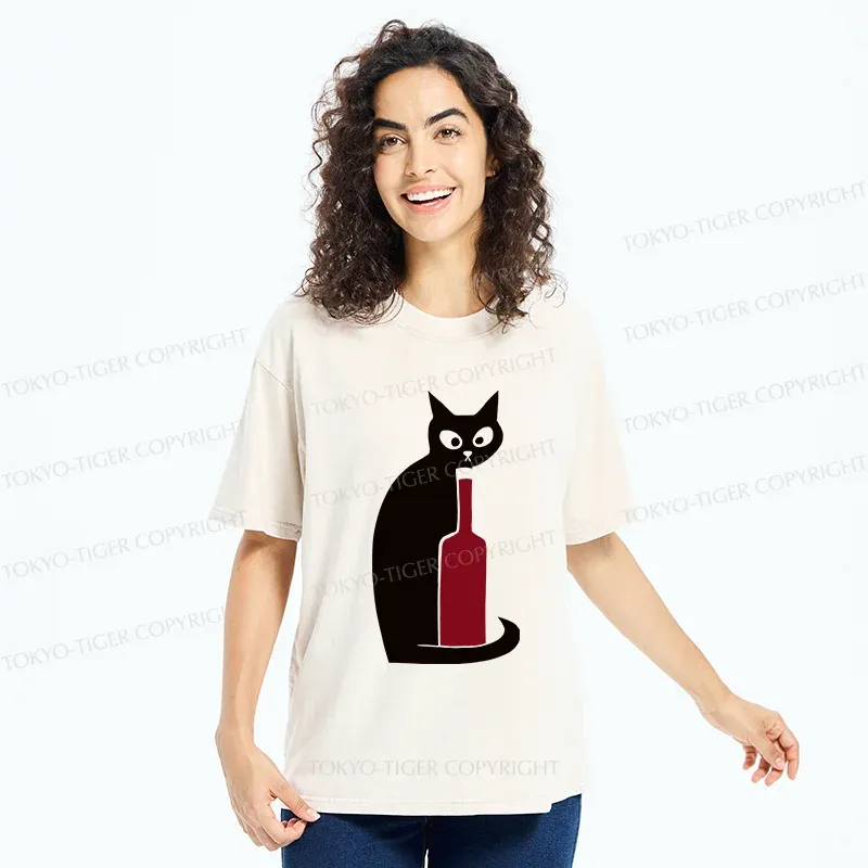 Tokyo-Tiger Black Cat And Wine Washed T-Shirt