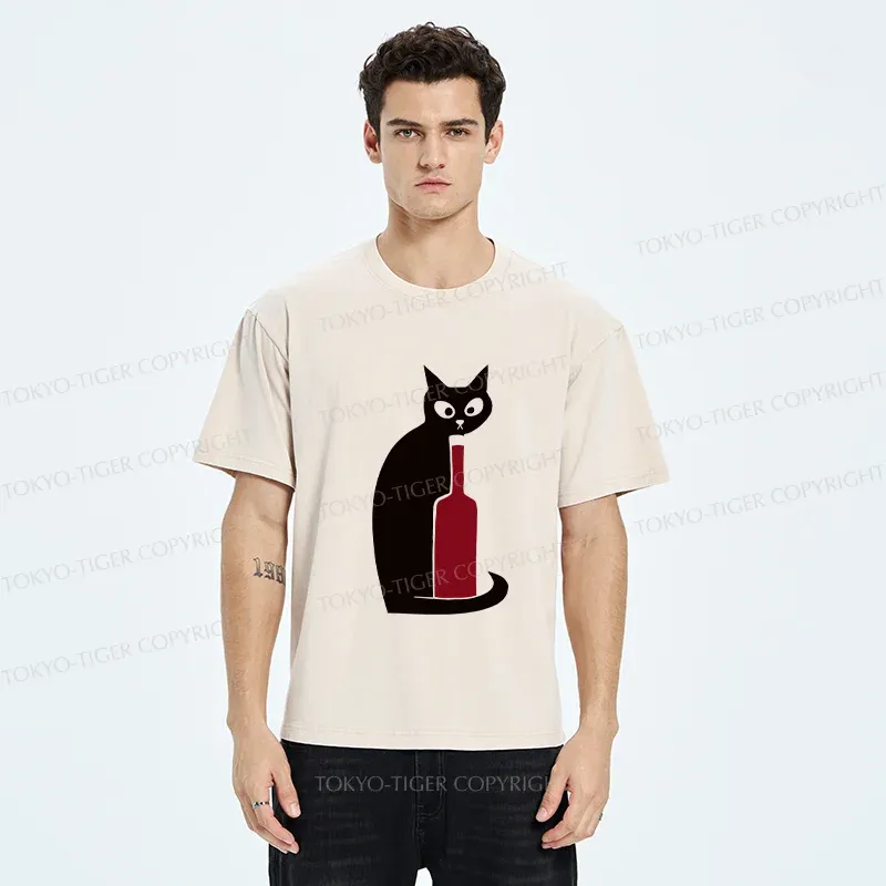 Tokyo-Tiger Black Cat And Wine Washed T-Shirt