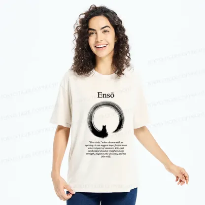 Tokyo-Tiger The Zen Cat Within The Enso Circle Washed T-Shirt
