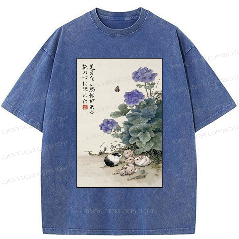 Tokyo-Tiger Beneath the Bloom: A Rabbit's Tale Washed T-Shirt
