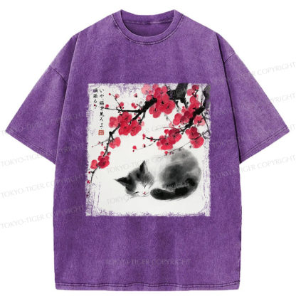Tokyo-Tiger Ink Wash Painting: A Cat Lying Flat Under The Tree Washed T-Shirt