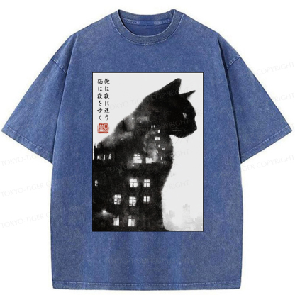 Tokyo-Tiger Cats Wander Freely Humans Wander Aimlessly Washed T-Shirt