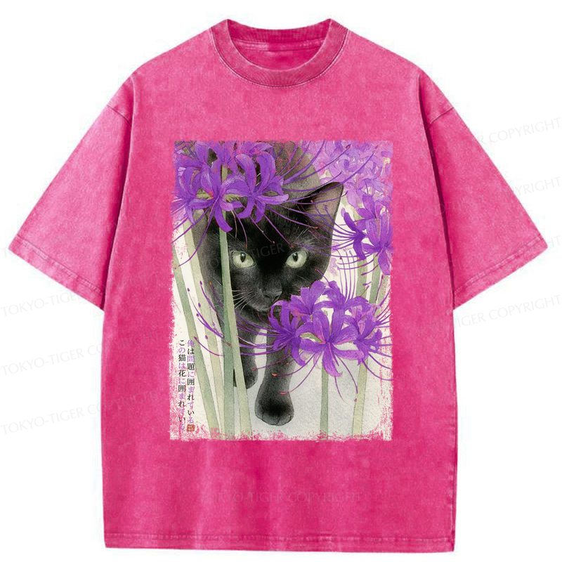 Tokyo-Tiger A Cat Among The Flowers Washed T-Shirt