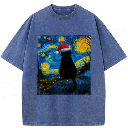 Tokyo-Tiger A Cat’s Christmas Under The Stars Washed T-Shirt