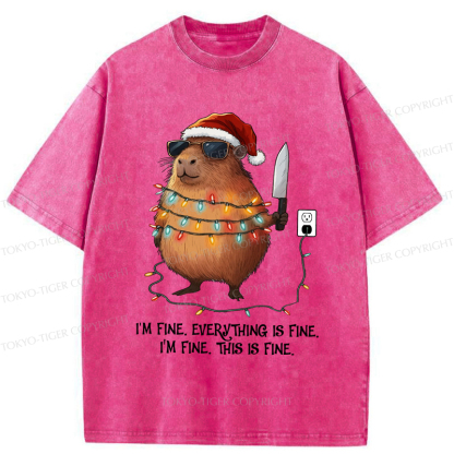 Tokyo-Tiger Capybara’s Christmas Meltdow：I Am Fine Washed T-Shirt