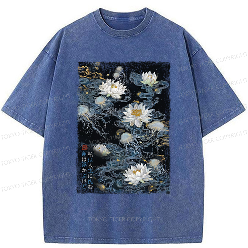 Tokyo-Tiger Lotus Dreams And Zen Streams Washed T-Shirt