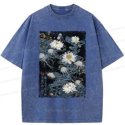 Tokyo-Tiger Lotus Dreams And Zen Streams Washed T-Shirt