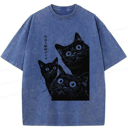 Tokyo-Tiger Three Cats Are Watching You Today Washed T-Shirt