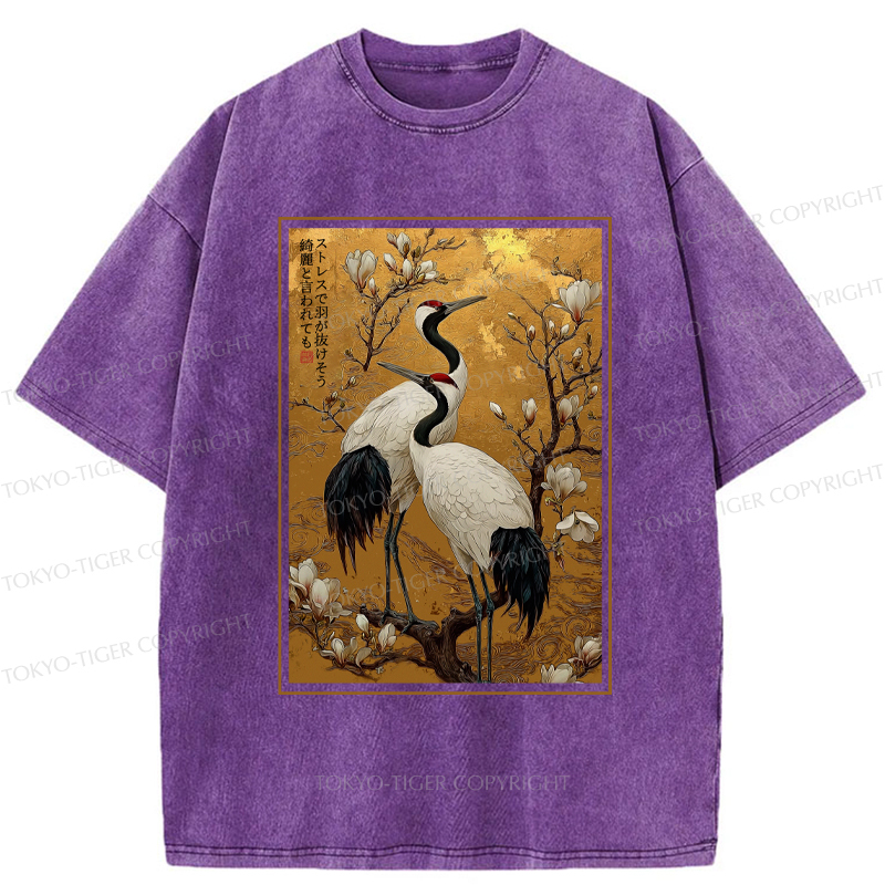 Tokyo-Tiger Japanese Elegance Of The Cranes Washed T-Shirt