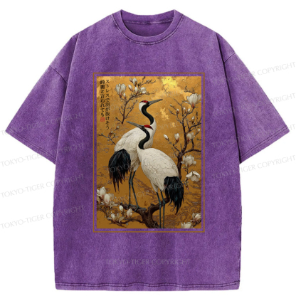 Tokyo-Tiger Japanese Elegance Of The Cranes Washed T-Shirt