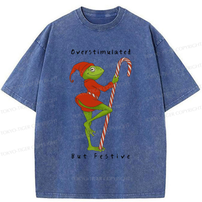Tokyo-Tiger Funny Frog：Overstimulated But Festive Washed T-Shirt