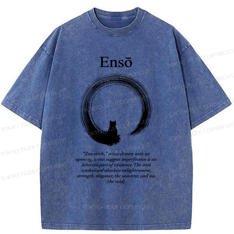 Tokyo-Tiger The Zen Cat Within The Enso Circle Washed T-Shirt
