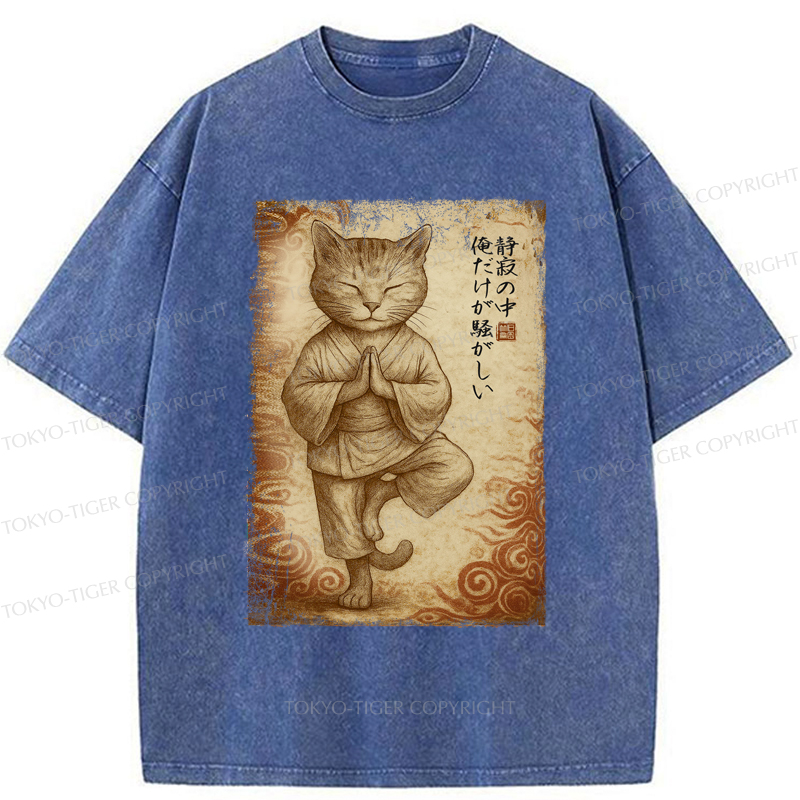 Tokyo-Tiger Meditation Zen Cat Washed T-Shirt