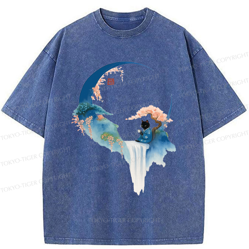Tokyo-Tiger Tea And Tranquility: A Cat’s Zen Moment Washed T-Shirt