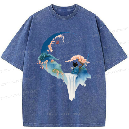 Tokyo-Tiger Tea And Tranquility: A Cat’s Zen Moment Washed T-Shirt