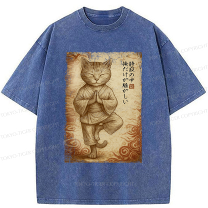 Tokyo-Tiger Meditation Zen Cat Washed T-Shirt